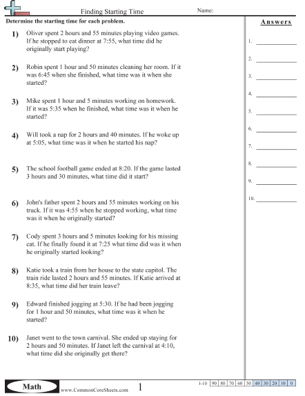 Time Worksheets - Word Problems worksheet